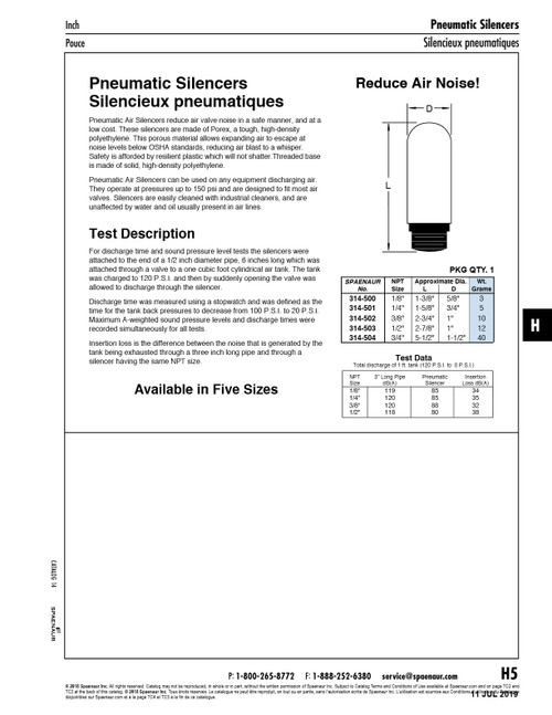 Pneumatic Silencer 1/2" Npt High Density Polyethylene Natural   314-503