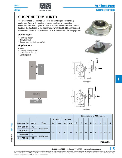 Vt-Upper "A" Anti-Vibration Mount Soft Type 40 Deg. Irh 30 Kg Max Compres M8 Thread Natural Rubber / Steel   314-G06-1P