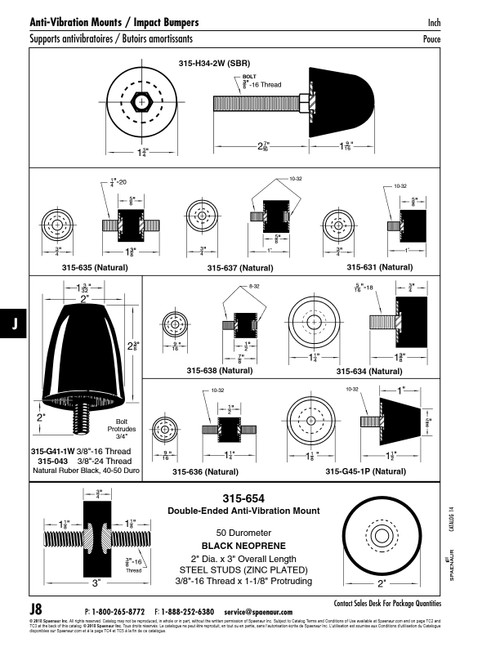 Bolt-On Anti-Vibration Mount 1 1/4" Dia X 3/4" Ht (5/16"-18 Unc X 5/8") Natural Rubber Black 40-50 Duro   315-634