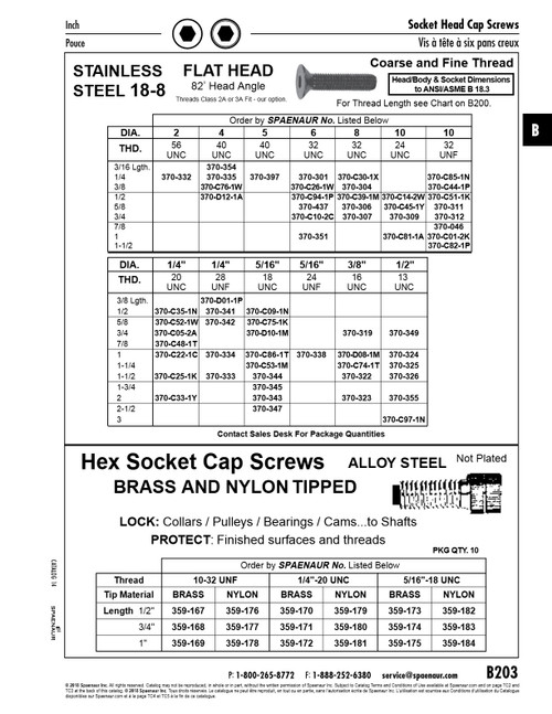 Flat Head Hex Socket Cap Screw 82 Degree Countersunk 3/8"-16 Unc X 3/4" Lgth 18-8 Stainless Steel Ansi B18.3-1986   370-319