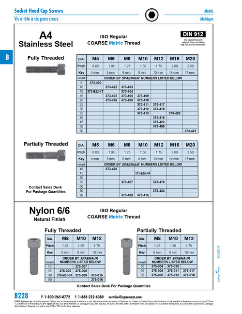 Hex Socket Cap Screw Din 912 M8 X 1.25 X 55Mm Lg Partial Thread A4 Stainless Steel Din 912/A4/Part M8X55   373-407