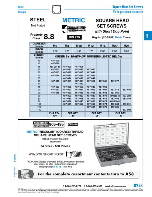 Square Head Set Screw Half Dog Pt M8 X 1.25 Pitch X 30 Mm Long Class 8.8 Steel Plain Finish Din 479/8.8 M8X30   487-023