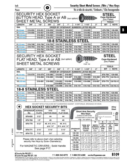 Button Head Tamper-Resistant Hex Socket Sheet Metal Screw #14 X 1/2" Steel Zinc Plated   516-071