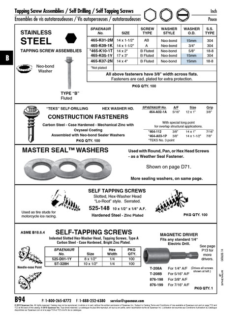 Tapping Screw Slot Indented Hex Washer Headtype A #8 X 1/2" (Hex 1/4" Af) Low Carbon Steel Case Hardened Trivalent Zinc Chromate Ansi B18.6.4-Latest   525-D01-1Y