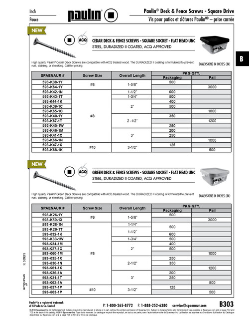 Deck Screw Sq Socket Flat Hd Unc #8 X 2 1/2" Lg Steel Cedar Duradized Ii Coated Acq Approved 1200Pc Per Pail   593-K67-1T