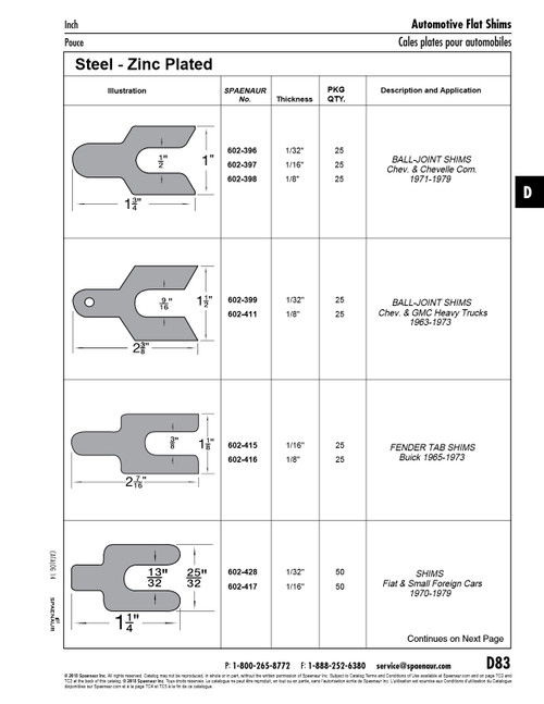 Fender Tab Shim For Buick '65-'73 2-7/16" Lg X 1 1/8" W. 1/8" Thk 3/8" Slot Width Low Carbon Steel Zinc Plated   602-416