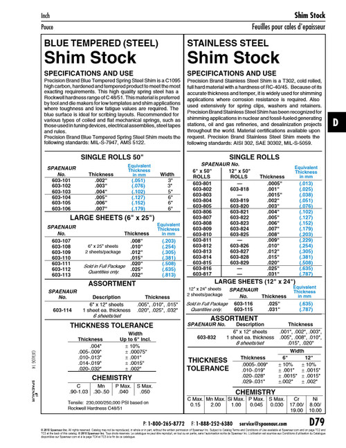 Shim Stock .025" (.635Mm) Th X 12" X 24" Sheet T302 Stainless Steel Plain 2 Sheets Per Pack   603-116