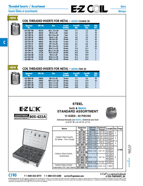 E-Z Coil Helical Thread Insert Metric Coarse M5 X 0.80Mm X 10.0Mm Length 18-8 Stainless Steel E-Z Lok # 40520   627-C91-1A