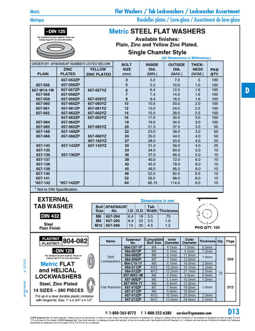 Flat Washer Din 125B M12 Steel Yellow Zinc Plated Din 125B/St-Yz M12   657-061YZ