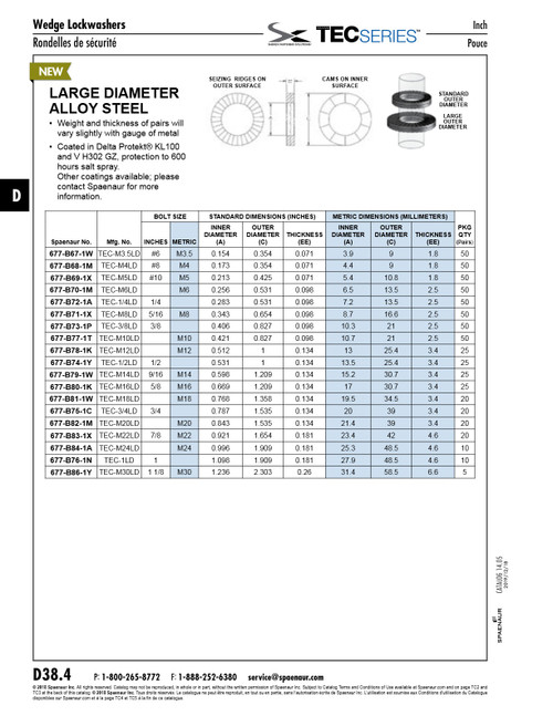 Tec Series Wedge Washer Large Diameter Bolt Size M8 (5/16") Glued Pairs 8.7Mm Id X 16.6Mm Od X 2.5Mm Thick Carbon Steel Delta Protekt Zinc Flake   677-B71-1X