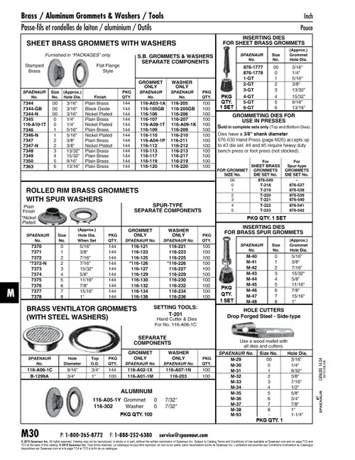 Brass Sheet Metal Grommets With Plain Washers (144/Pk) 13/32" Hole Dia Size #3 Brass Plain (116-113 & 116-213)   7348