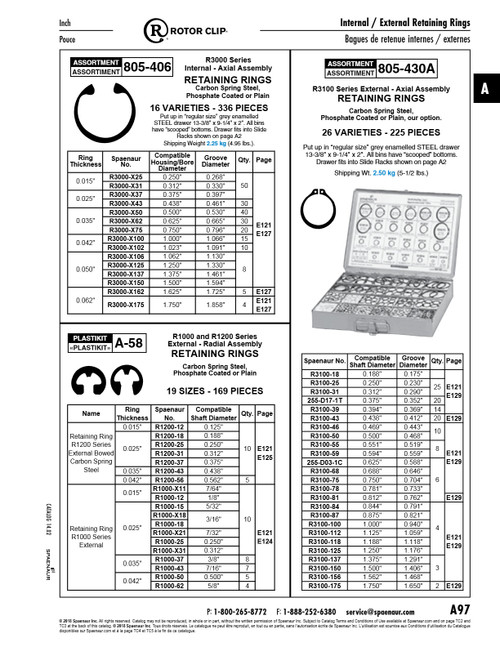 Assortment Of External Retaining Rings R3100 Series In Metal Box   805-430-A