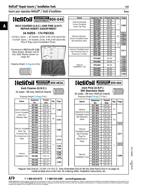 Assortment Of Helicoil Inserts Inch Fine 18-8 St St With Taps & Tools In Metal Box   805-464