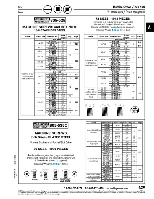 Assortment Of 18-8 Stainless Steel Slot Machine Screws & Hex Nuts In Grey Enamelled Steel Drawer Ansi   805-525