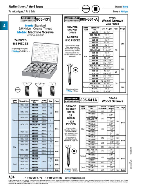 Assortment Of Brass Wood Screws Square Socket Drive   805-541A