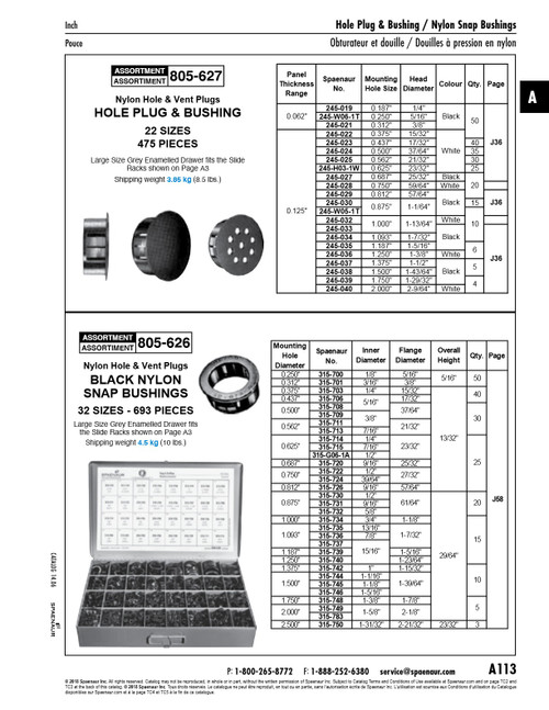 Snap-In Hole Bushing Assortment Nylon Black   805-626