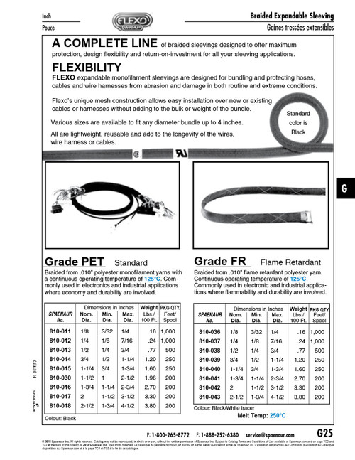 "Flexo Fr" Flame Retardant Braided Expandable Sleeving 1/8" Dia X 1000 Ft Roll Polyfyre Black   810-036