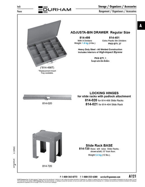 Adjusta-Bin Drawer W/Catch With 9 Straight Dividers 13-5/16" W X 9-1/4" D X 2" Ht Steel Gray Baked Enamel   814-498