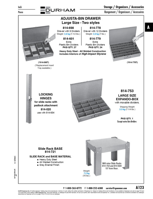 Large Adjusta-Bin Drawer With Catch W/9 Dividers 18" W X 12" D X 3" H Steel Gray Baked Enamel   814-698