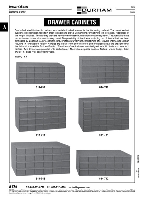 Storage Cabinet W/ 30 Drawers 33-3/4" W X 21-1/8" H X 17-1/4" D Steel Gray Baked Enamel   814-744