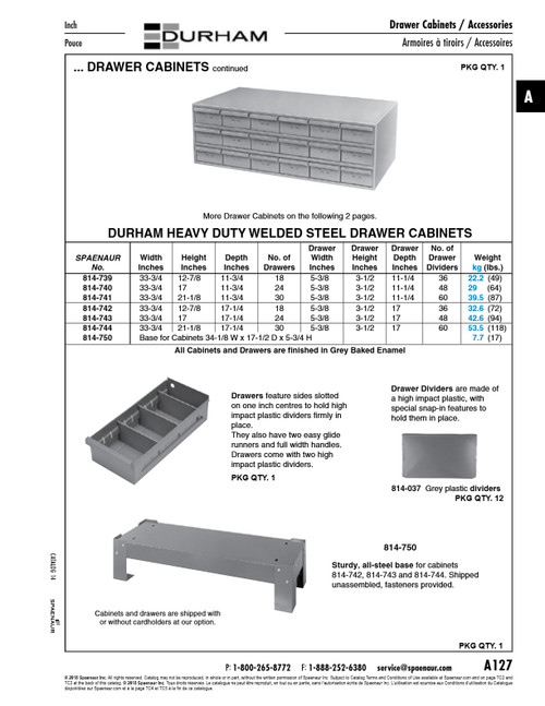 Storage Cabinet W/ 30 Drawers 33-3/4" W X 21-1/8" H X 17-1/4" D Steel Gray Baked Enamel   814-744