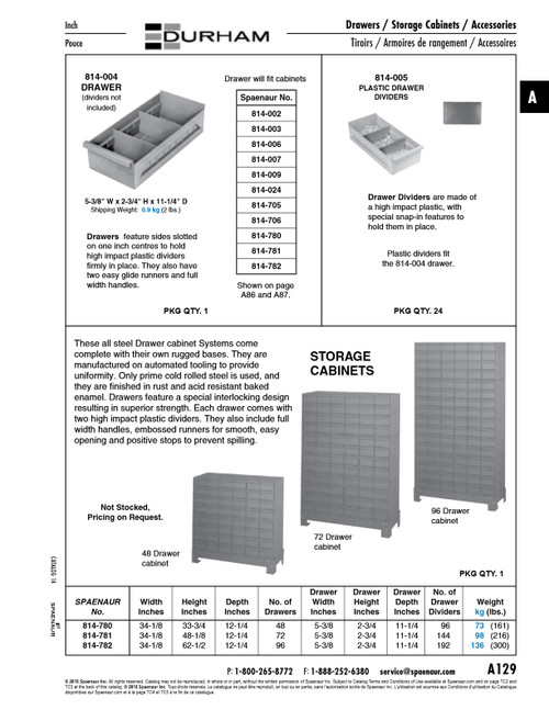 Storage Cabinet W/ 96 Drawers 34-1/8" W X 62-1/2" H X 12-1/4" D Steel Gray Baked Enamel   814-782