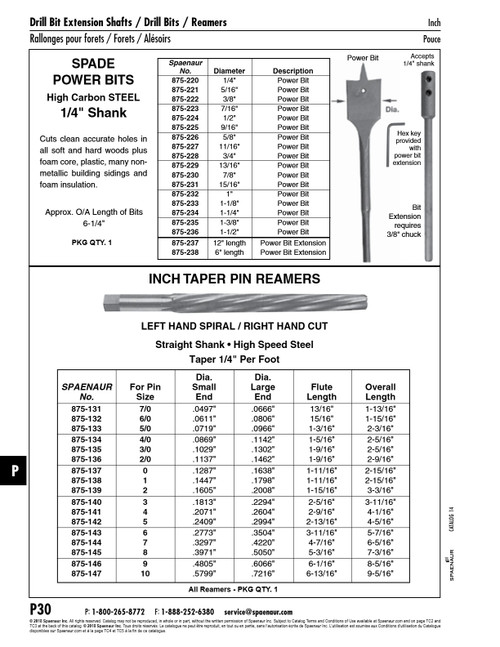 Easy Cut Spade Power Bits For Wood 15/16" Diameter High Carbon Steel   875-231