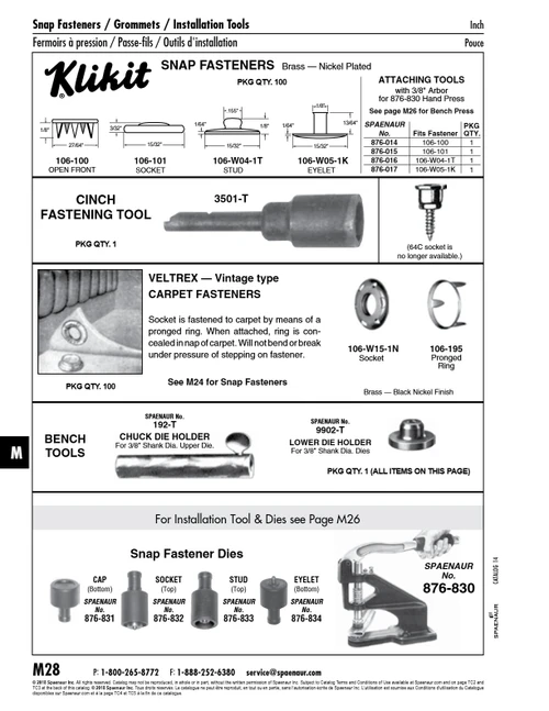 Snap Fastener Attaching Tool For (106-102) Klikit Stud Steel   876-016