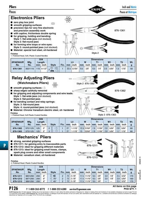 Electronics Plier Flat Round Jaws 115Mm (4-1/2") Lgth Tool Steel Plastic-Coated Handles   876-1361