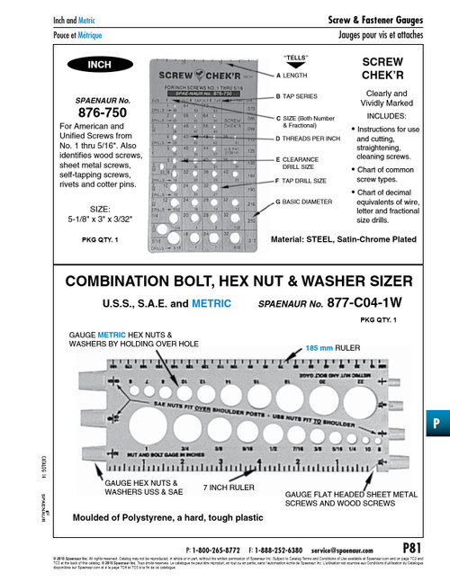 "Screw Chek'R" For Inch Sizes #1 Thru 5/16" Steel Satin Chrome Plated   876-750