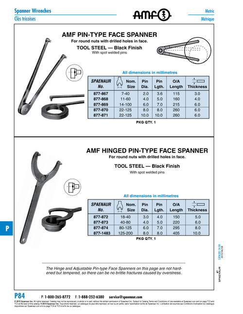 Adjustable Pin Spanner For Nuts With 2 Holes 22-125Mm Range 8Mm Pin Dia Special Steel   877-870