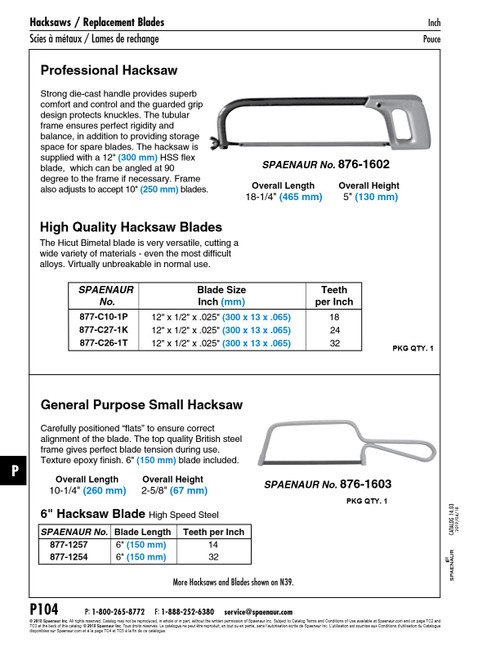 Hacksaw Blade Hicut 12" X 1/2" (18 Tpi) Bimetal   877-C10-1P