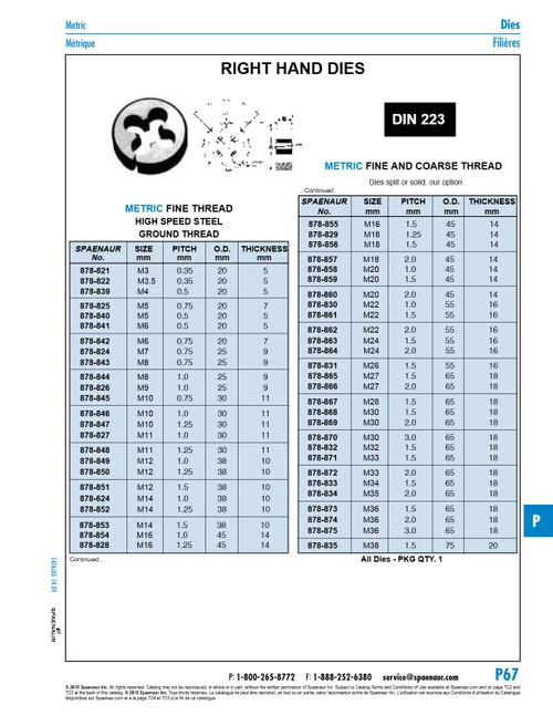 Round Split Die Fine Pitch Din 223 M20 X 1.5 (45Mm Od X 14Mm Thick) High Speed Steel Ground Thread Din 223/Hss/Fine M20X1.5   878-859