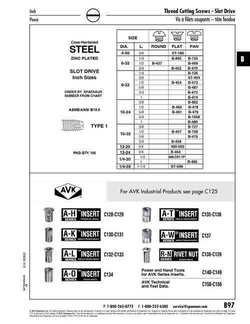 Thread-Cutting Screw Pan Slot Hd #8-32 Unc X 3/4" Long Type 1 Low Carb Steel Case Hard Zinc Chromate Plated Ansi B18.6-1966   B-473