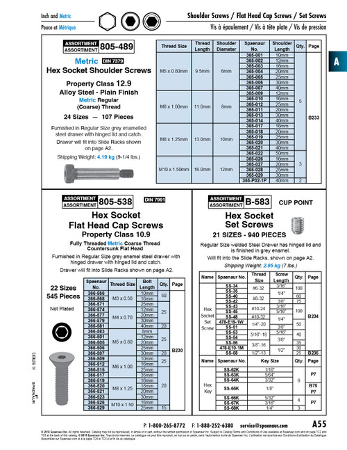 Assortment Of Hex Socket Set Screws & Hex Keys (1/16"-1/4" A/F) Thread Sizes #6-32 To 1/2"-13 In Steel Drawer   B-583