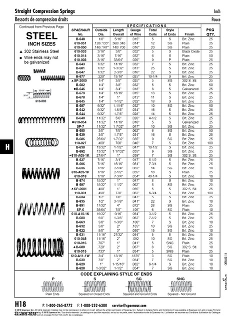 Utility Springcompressionsquared Or Closed Ends Total Coils 4 1/2 11/32" Od 5/8" L O/A 0.028"Gauge Wire Mb Hard Drawn Spring Steel Wire Bright Zinc Plated   B-640