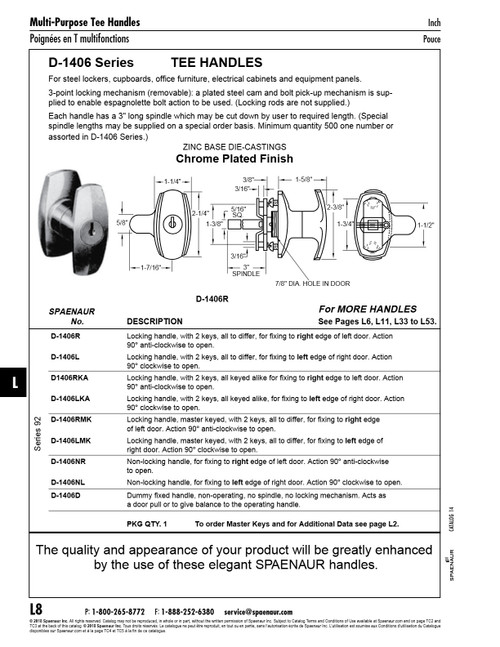 Non Locking T Handlefix To Right Edge Of Door 90 Deg Anti-Cw To Open Die-Cast Chrome Plated   D-1406NR