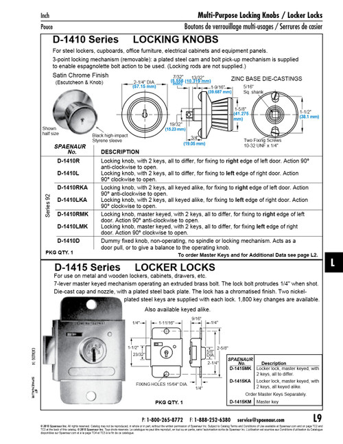 Locking Knobkeyed Alikefix To Lt Edge Of Door   D-1410LKA