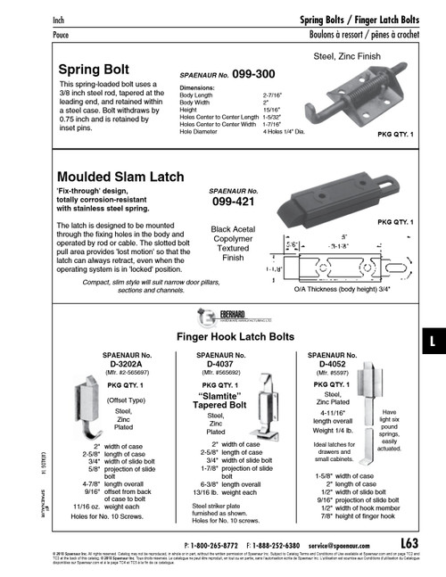 Finger Hook Latch Bolt Offset Type 9/16" Offset From Back Of Case To Bolt Steel Zinc Plated   D-3202A