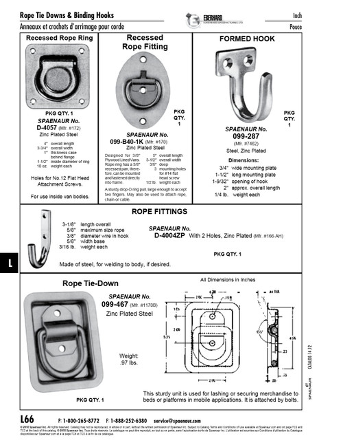 Rope Hook With 2 Holes For Max. 5/8" Rope 3-1/8" O/A Lgth Steel Zinc Plated   D-4004ZP