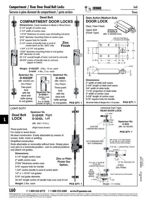Deadbolt Lock Set 2-Point W/Rods Steel Zinc Plated   D-4022ZP