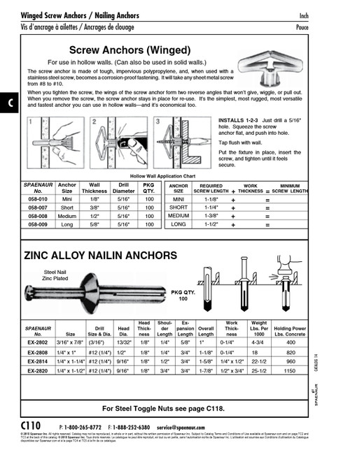 Nailin Anchor 3/16" X 7/8" Zinc Alloy Sn   EX-2802