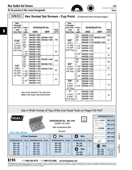Holo-Krome Socket Set Screw Cup Pt 5/8"-11 Unc X 1 1/4" Lg Alloy Steel Heat Treated Plain Ansi B18.3-1986 Holo-Krome #32244   HK358-1120