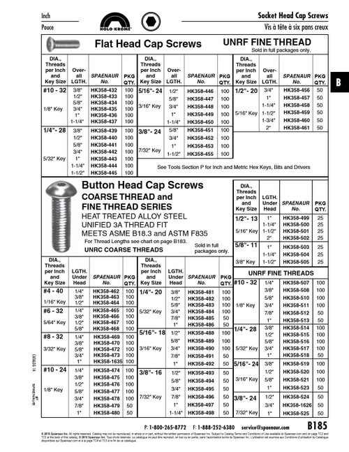 Holo-Krome Socket Cap Screw Flat Hd #10-32 Unf X 5/8" Alloy Steel Plain Finish Ansi B18.3-1986   HK358-434