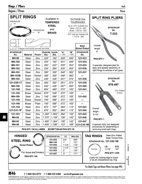 Fine Gauge Split Ring Size #4 .292" Od .222" Id Steel Zinc Pl   MH-101