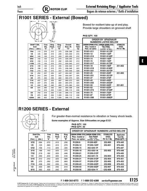 External Bowed Retaining Ring 63/64" Shaft Dia Spring Steel Zinc Plated   R1001-X98ZP