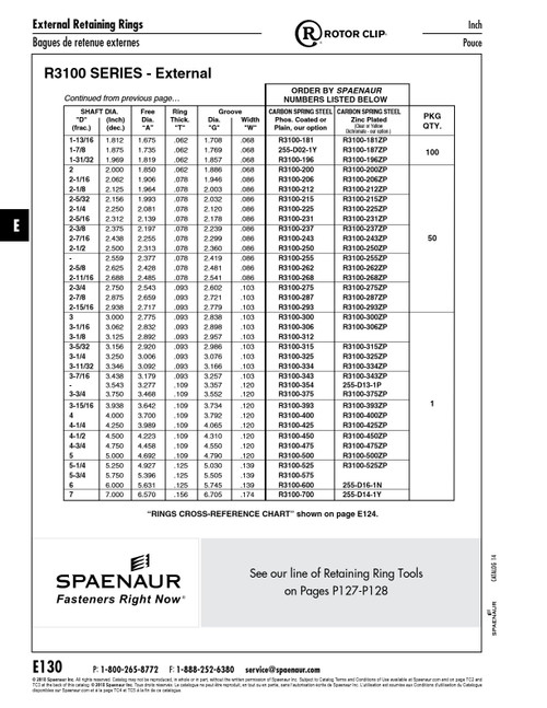 External Retaining Ring 2.559" Shaft Dia X 2.377" Free Dia High Carbon Spring Steel Plain   R3100-255