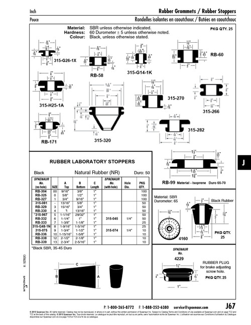 Rubber Laboratory Stopper Top 15/16" X 3/4" Bottom X 1"Lgth Size 3 Natural Rubber Black 45-55 Duro   RB-329