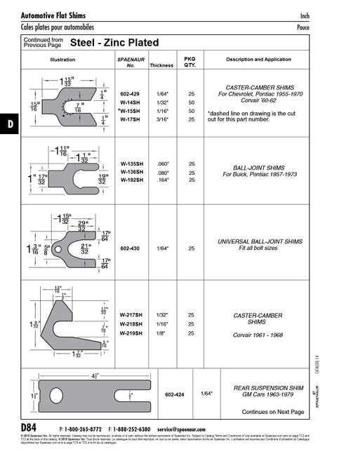 Shim Caster-Camber 1 17/32"Lg X 1 9/32"W. For Corvair 1961-1968 1/8"Thickness 7/16" Slot Width Low Carbon Steel Zinc Plated   W-219SH