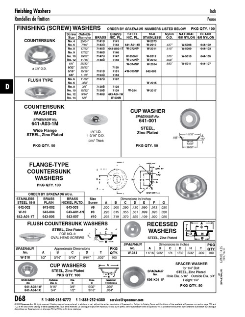 Countersunk Finishing (Screw) Washers #8 Screw Dia X .500"-.530" Od Steel Nickel Plated   W-372NP